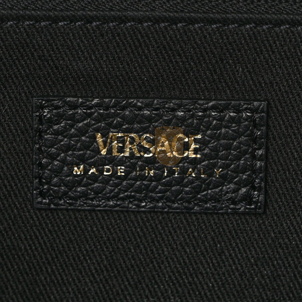 VERSACE GRAINED CALFSKIN VIRTUS WALLET ON CHAIN BLACK  (18*11*4cm)