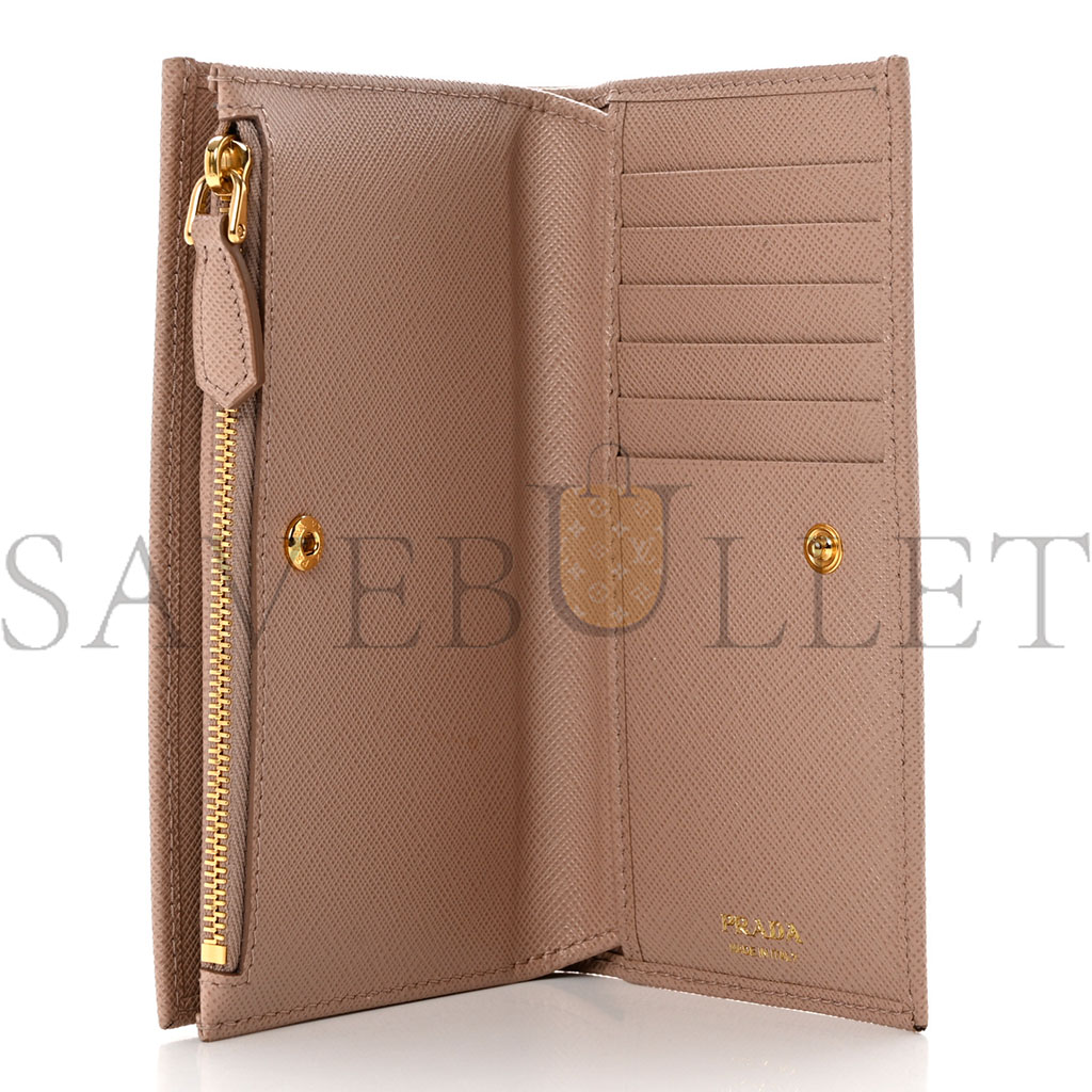 PRADA SAFFIANO TRIANGLE CONTINENTAL ZIP WALLET POWDER PINK (16*9*2cm)