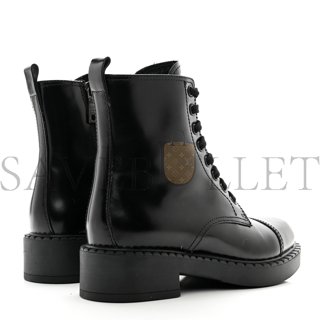 PRADA SPAZZOLATO CHOCOLATE 50MM COMBAT BOOTS 36 BLACK