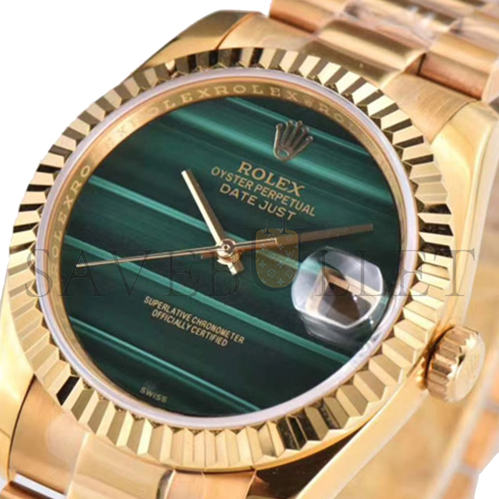 ROLEX DATEJUST YELLOW GOLD MALACHITE DIAL WATCH 69178