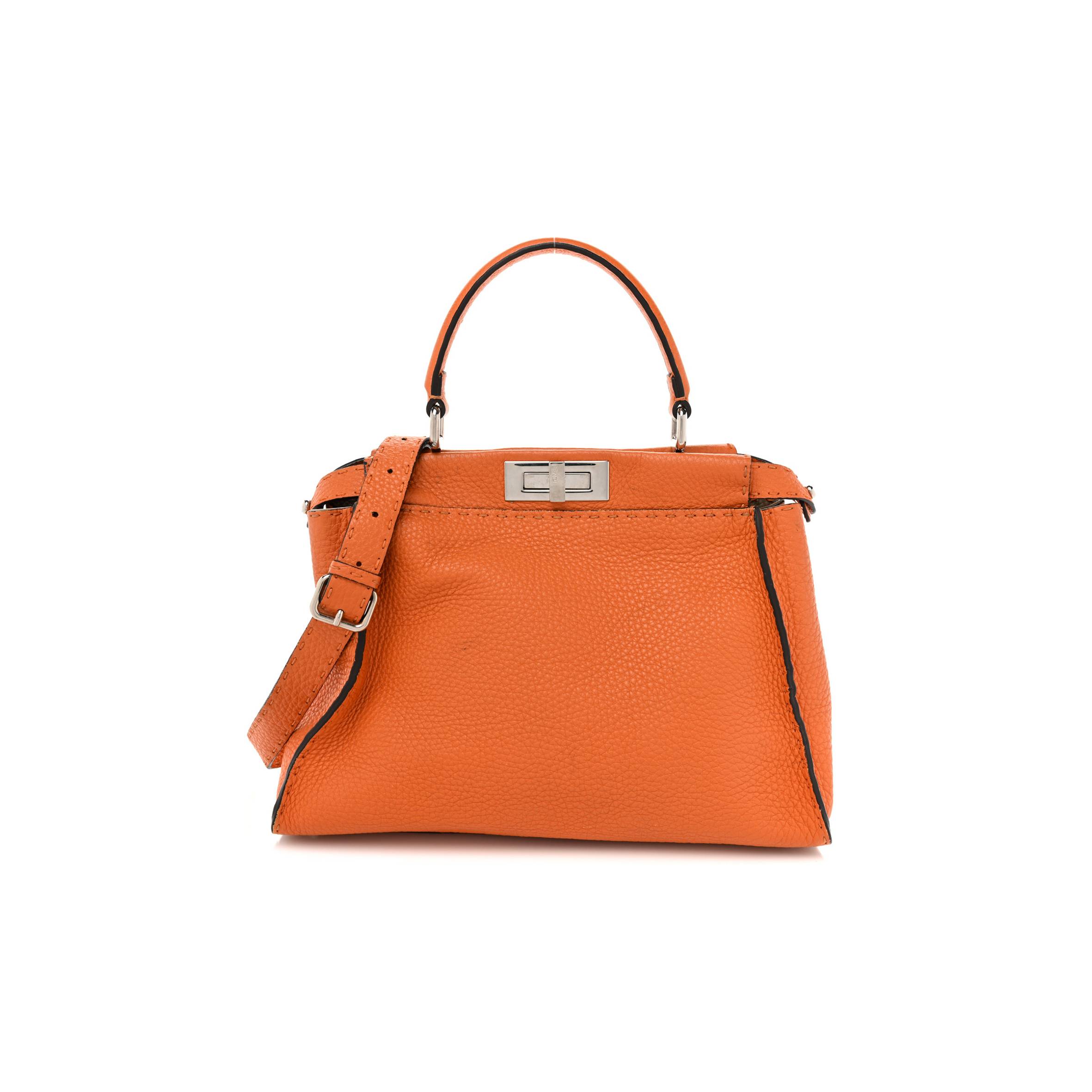 FENDI CUOIO ROMANO SELLERIA BI-COLOR MEDIUM PEEKABOO ICONIC SATCHEL ORANGE STONE (34*26*13cm)