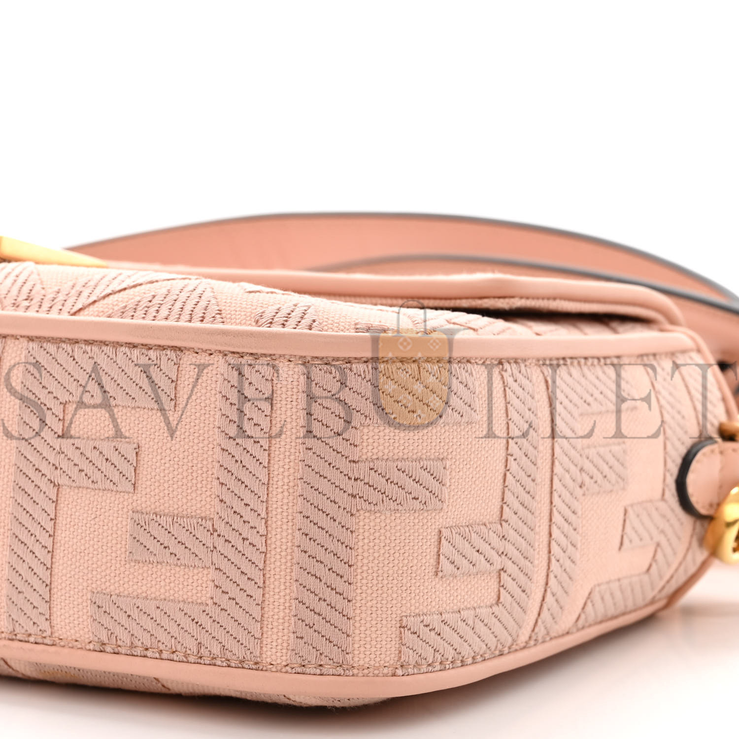 FENDI CANVAS VITELLO KING EXTRA STRAP FF EMBROIDERED BAGUETTE BABY PINK (27*15*6cm)