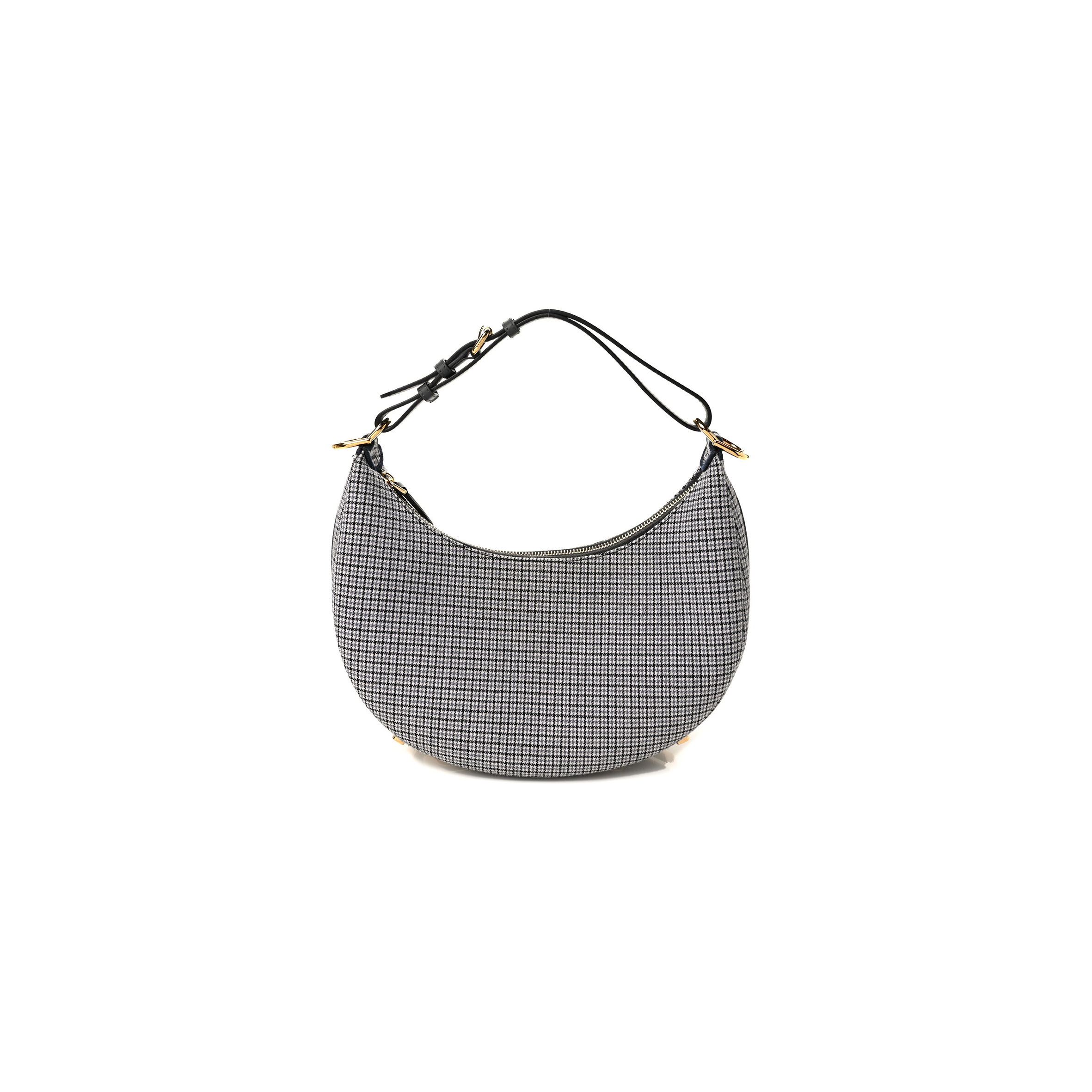 FENDI WOOL VITELLO GRACE SMALL HOUNDSTOOTH SMALL FENDIGRAPHY HOBO BAG GRIGIO ANTHRACITE (28*21*8cm)