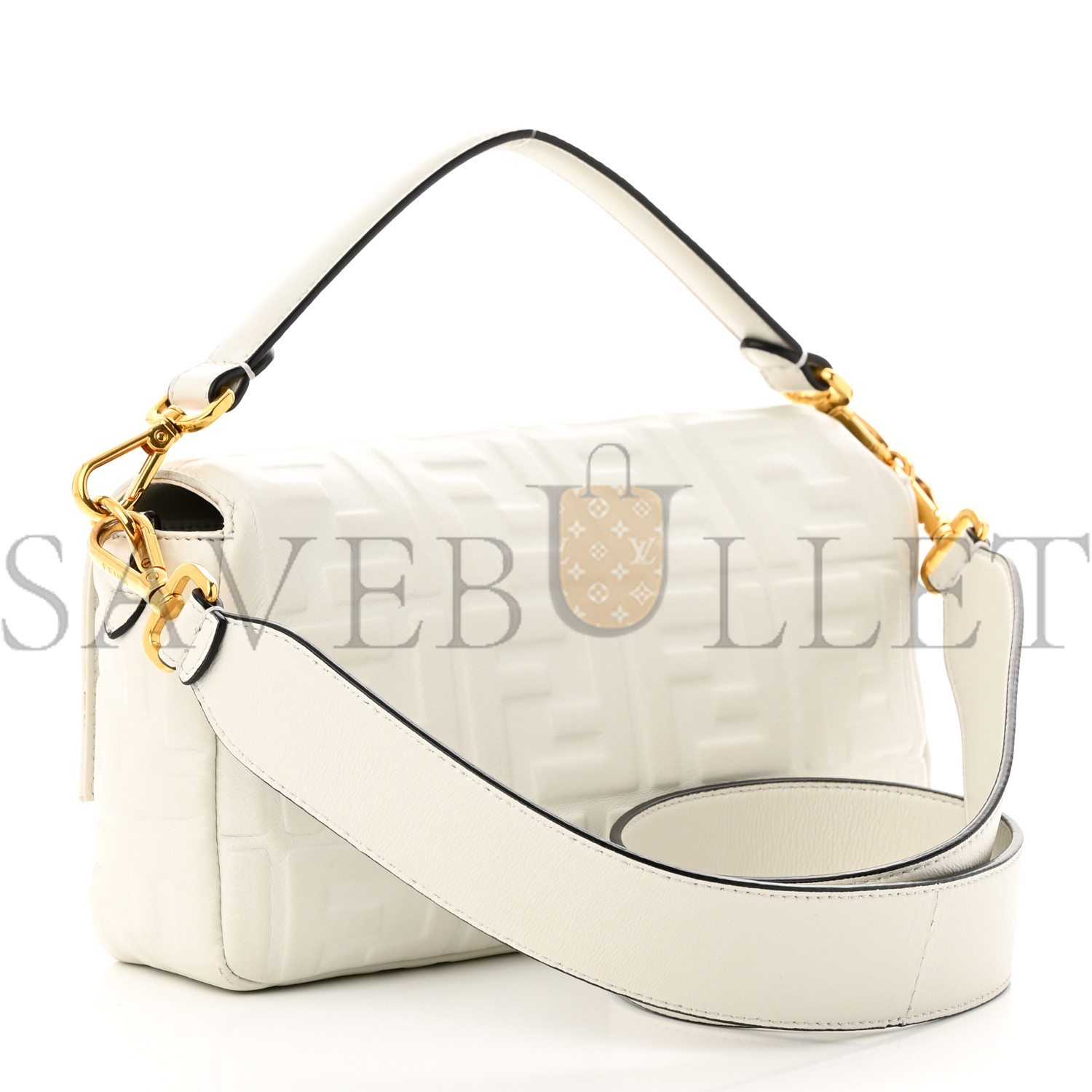 FENDI NAPPA FF 1974 EMBOSSED BAGUETTE WHITE (26*15*6cm)