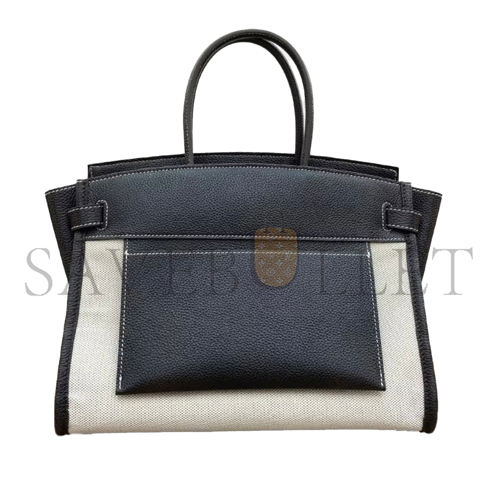 HERMES MASTER BIRKIN CONTRASTING COLOR SOFT LEATHER CANVAS SADDLE BAG 1034063395 (30*21*17cm)