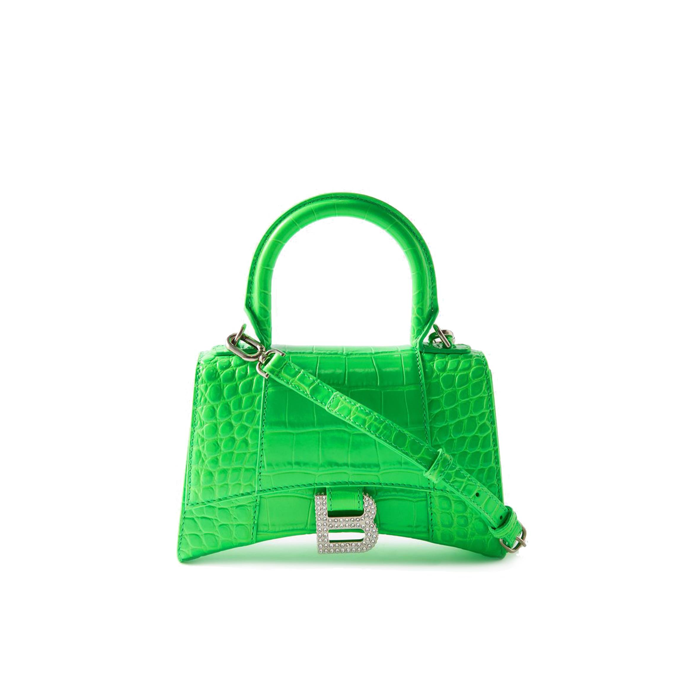 BALENCIAGA GREEN HOURGLASS XS CROCODILE-EFFECT LEATHER BAG  MATCHESFASHION US (19*12.5*8cm)