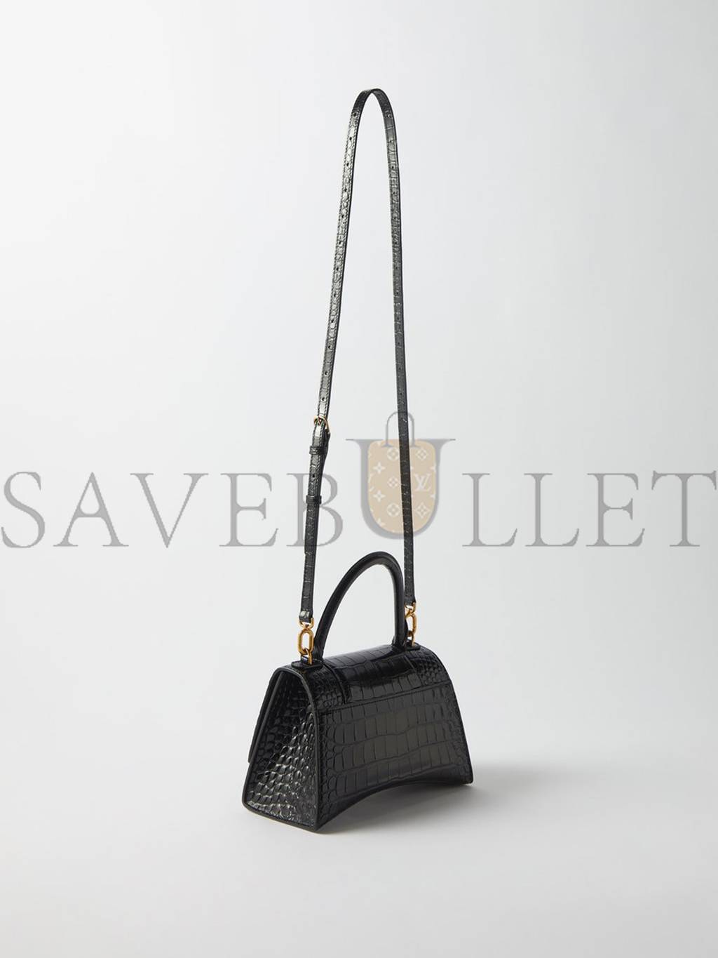 BALENCIAGA BLACK HOURGLASS S CROCODILE-EFFECT LEATHER BAG  MATCHESFASHION US (22.8*15.2*9cm)