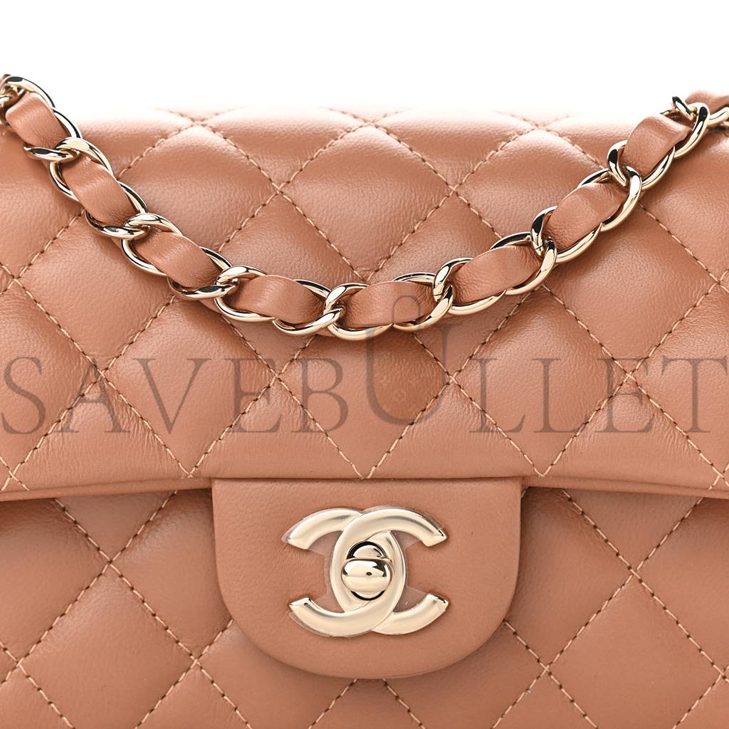 CHANEL LAMBSKIN QUILTED MINI RECTANGULAR FLAP BROWN ROSE GOLD HARDWARE (19*11*7cm)