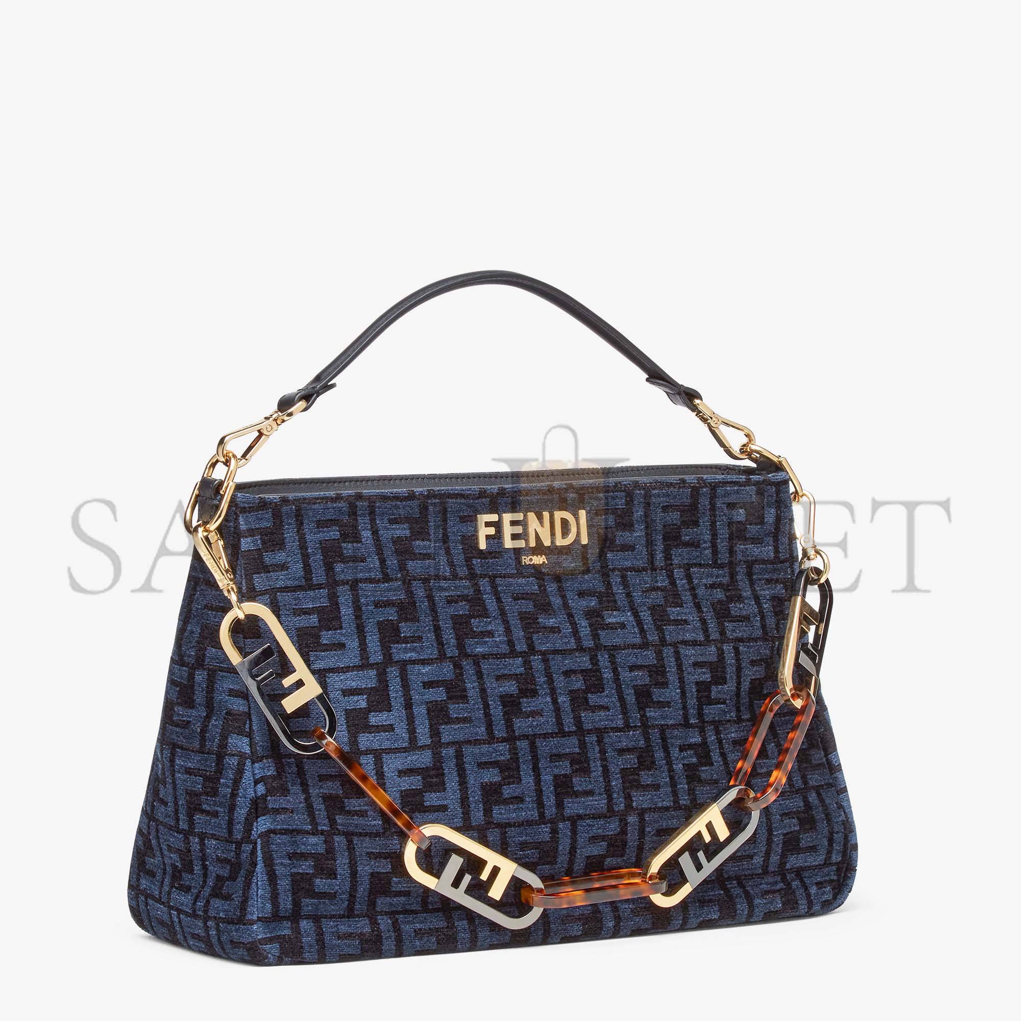 FENDI O’LOCK ZIPPER - DARK BLUE TAPESTRY FABRIC BAG 8BR805ALFVF1IVU (36*23.5*14cm)