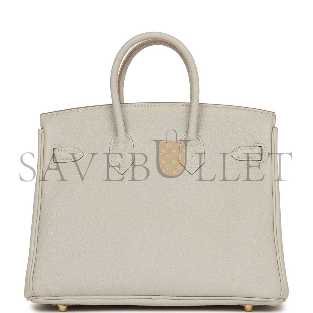 HERMES BIRKIN 25 GRIS PERLE TOGO GOLD HARDWARE HANDMADE (25*19*12cm)