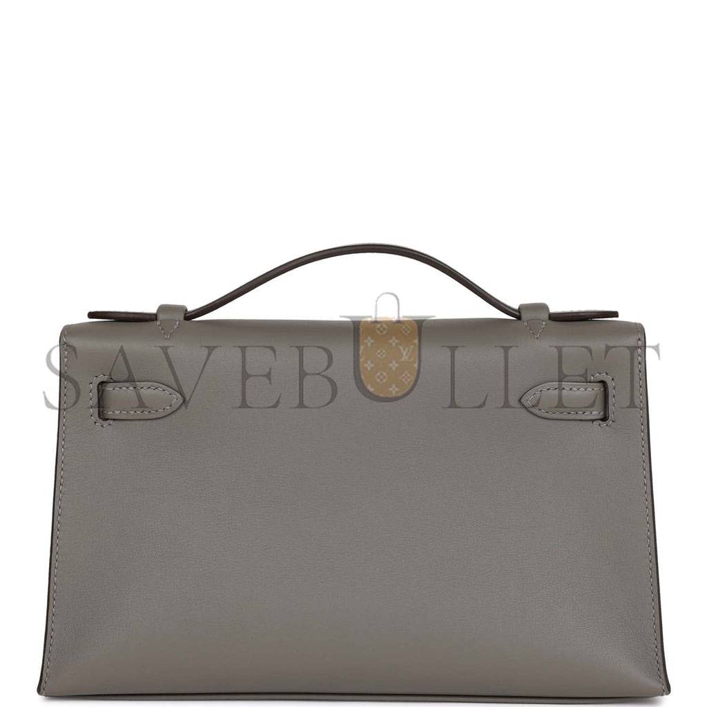 HERMES MINI KELLY POCHETTE GRIS MEYER SWIFT PALLADIUM HARDWARE  (22*14*7cm)