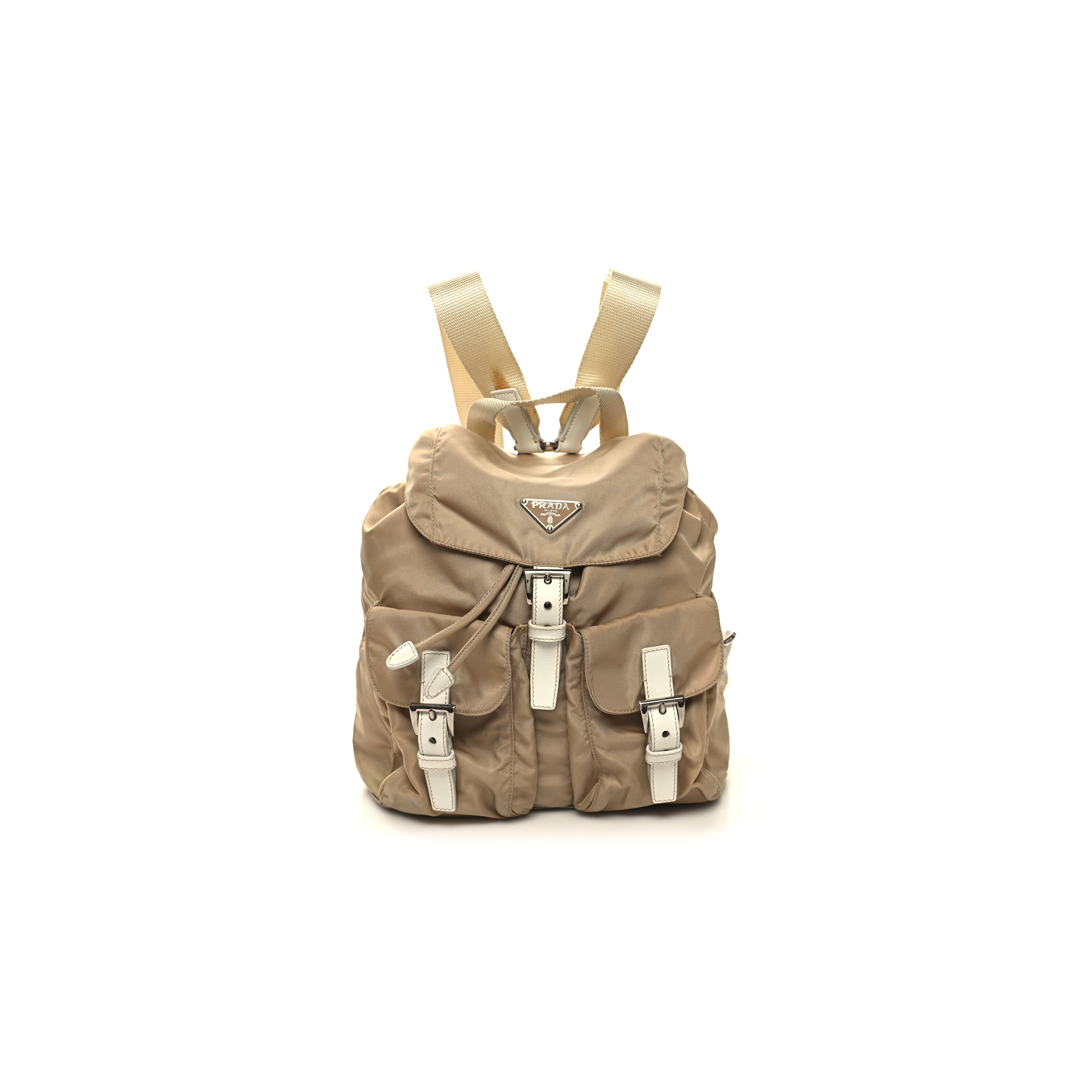 PRADA TESSUTO NYLON VELA SMALL BACKPACK CAMMELLO BLANCO (25*24*12cm)