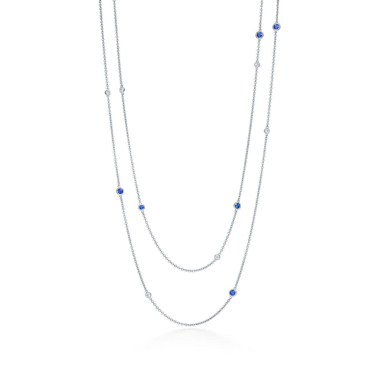 TIFFANY ELSA PERETTI® COLOR BY THE YARD SPRINKLE NECKLACE IN PLATINUM WITH SAPPHIRES AND DIAMONDS