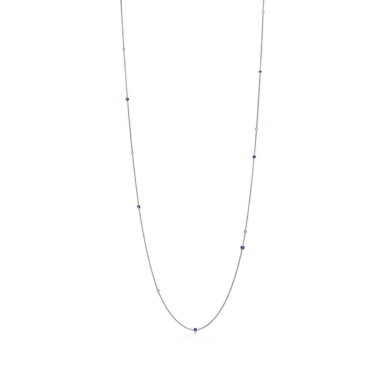 TIFFANY ELSA PERETTI® COLOR BY THE YARD SPRINKLE NECKLACE IN PLATINUM WITH SAPPHIRES AND DIAMONDS