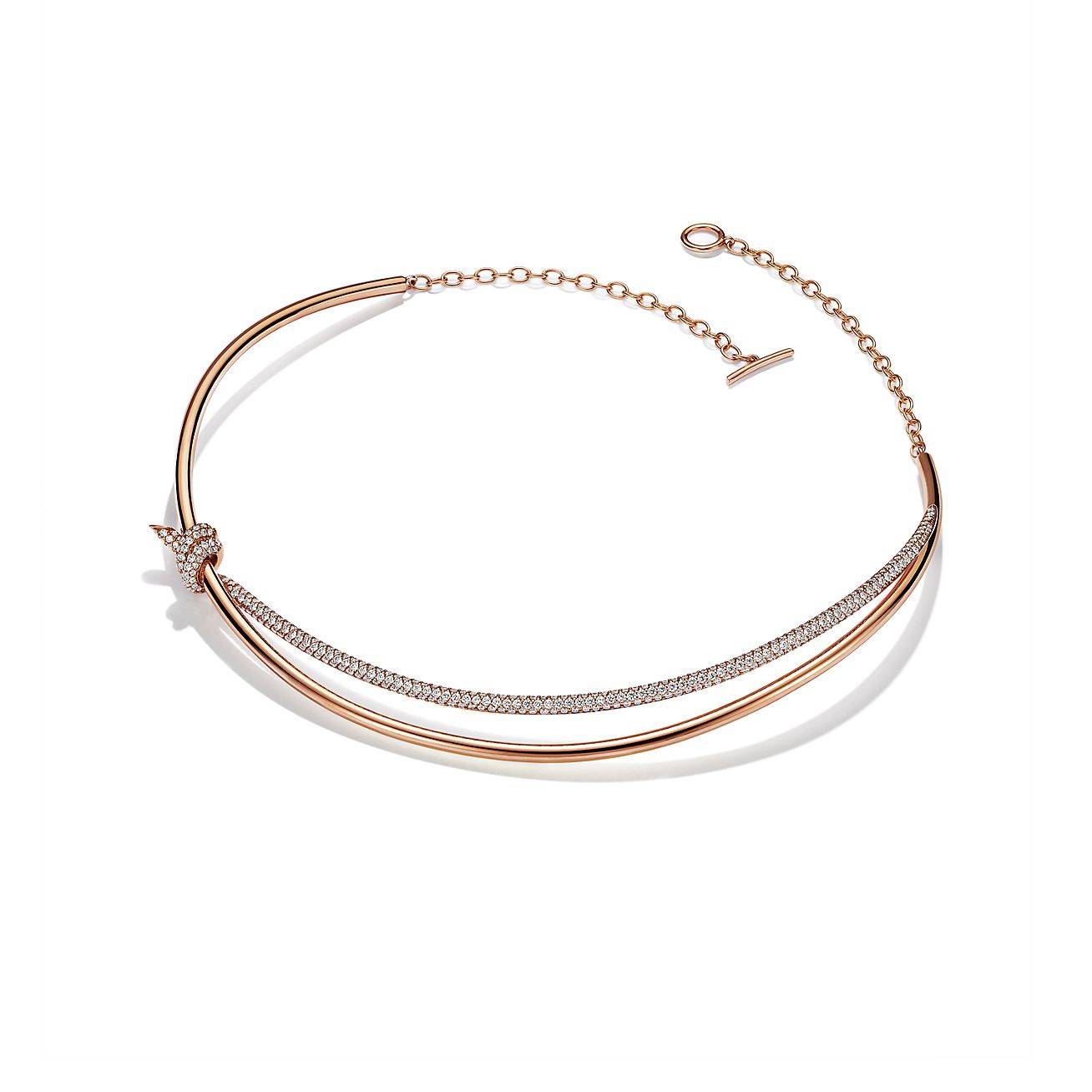 TIFFANY KNOT DOUBLE ROW NECKLACE IN ROSE GOLD WITH DIAMONDS