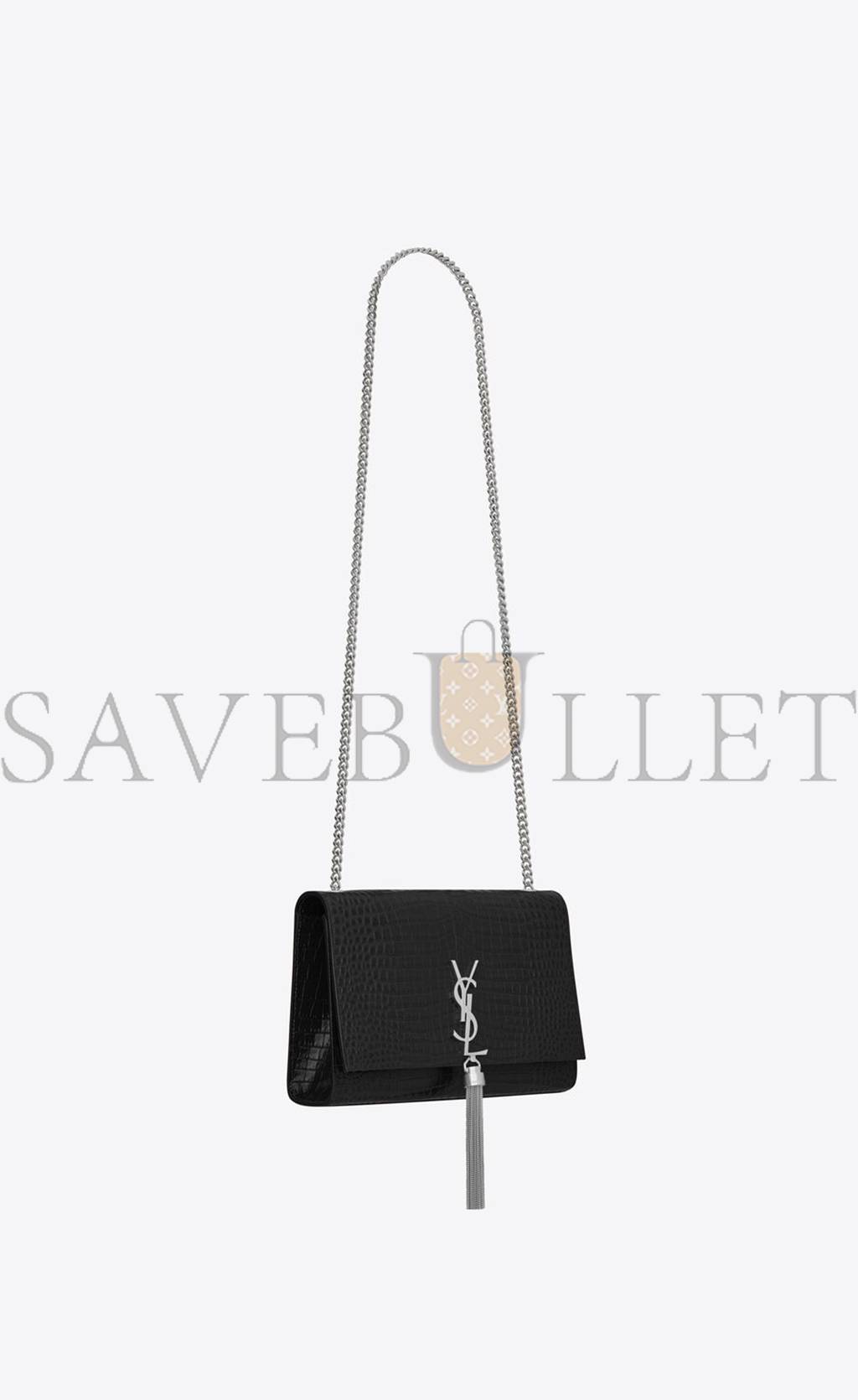 YSL KATE MEDIUM CHAIN BAG WITH TASSEL IN EMBOSSED CROCODILE SHINY LEATHER 354119DND0N1000 (24*14.5*5.5cm)