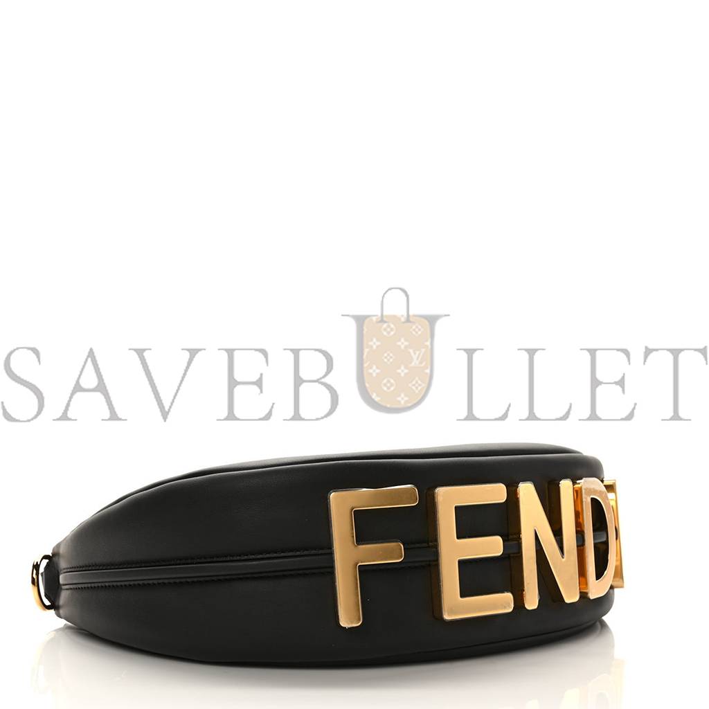 FENDI VITELLO GRACE MATTE SMALL FENDIGRAPHY HOBO BAG BLACK (22*17*10cm)