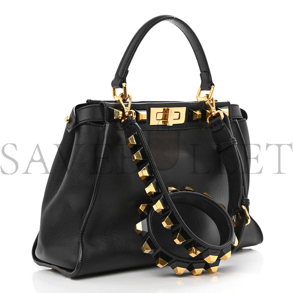 FENDI CALFSKIN STUDDED MEDIUM PEEKABOO ICONIC SATCHEL BLACK (34*24*12cm)